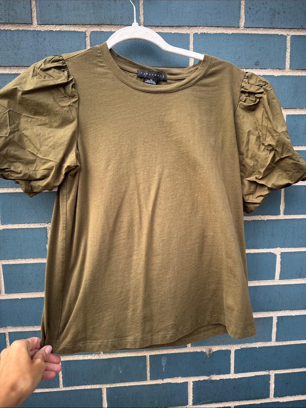 Sanctuary Olive Green Puff Sleeve Short Sleeve Tee